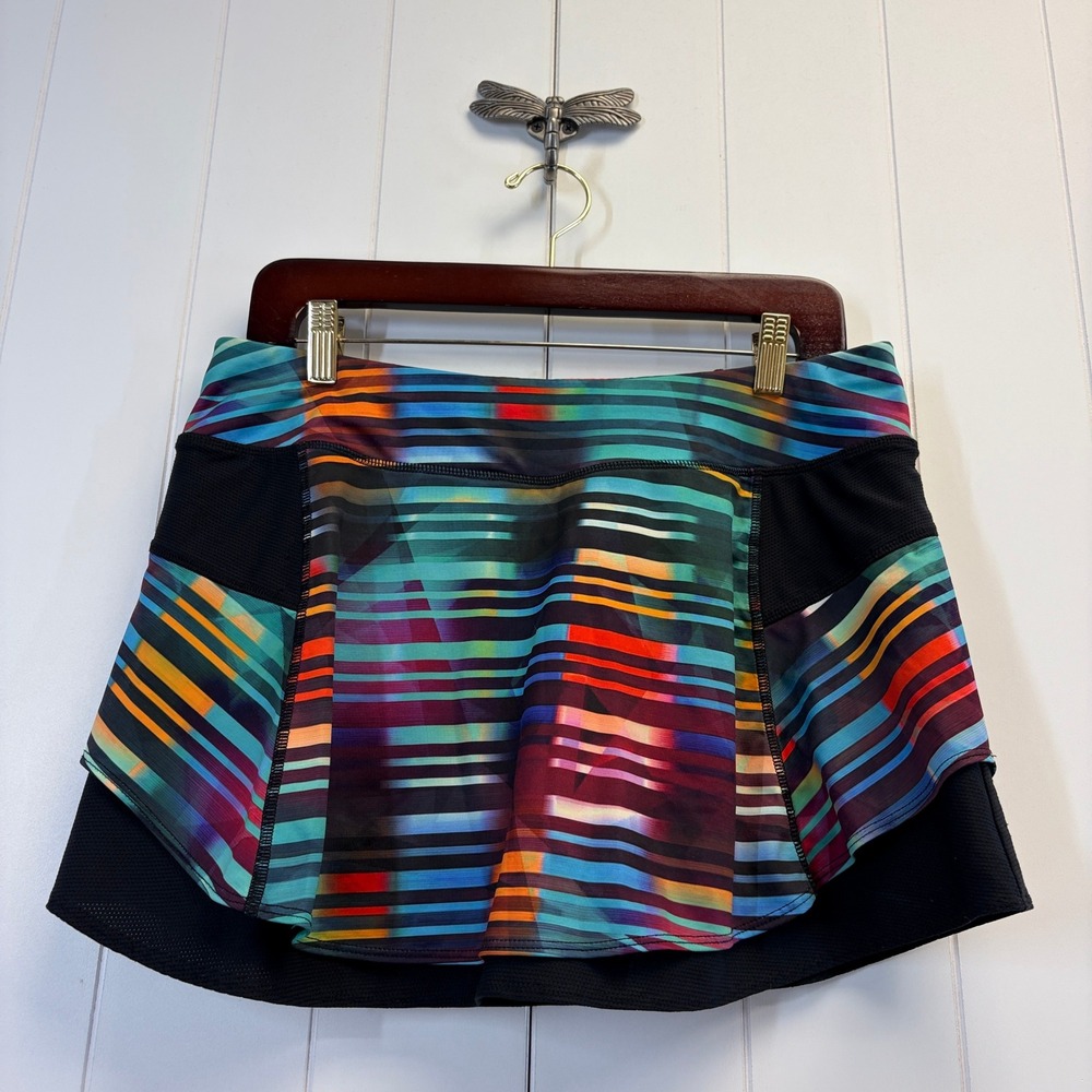 Athleta Skort Women Medium Multicolor Striped Activewear Mesh Trim Athletic